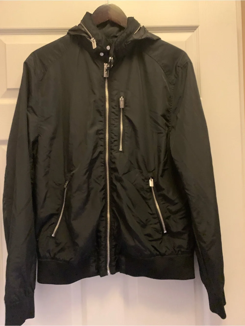 Men's H&M Black Hooded Zip Windbreaker Bomber Jacket NWOT